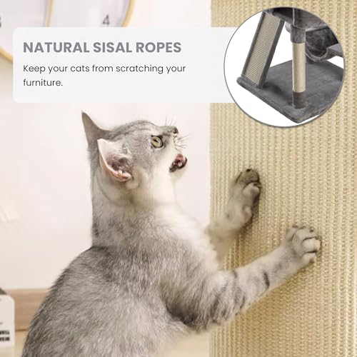 SHA CERLIN 65in Larger Cat Tree Tower Condo for Indoor Cats, Multi-Level Furniture Activity Center with Wide Base/Cozy Plush Cat Perches/Baskets/Sisal Scratching Posts and Hammock/Grey