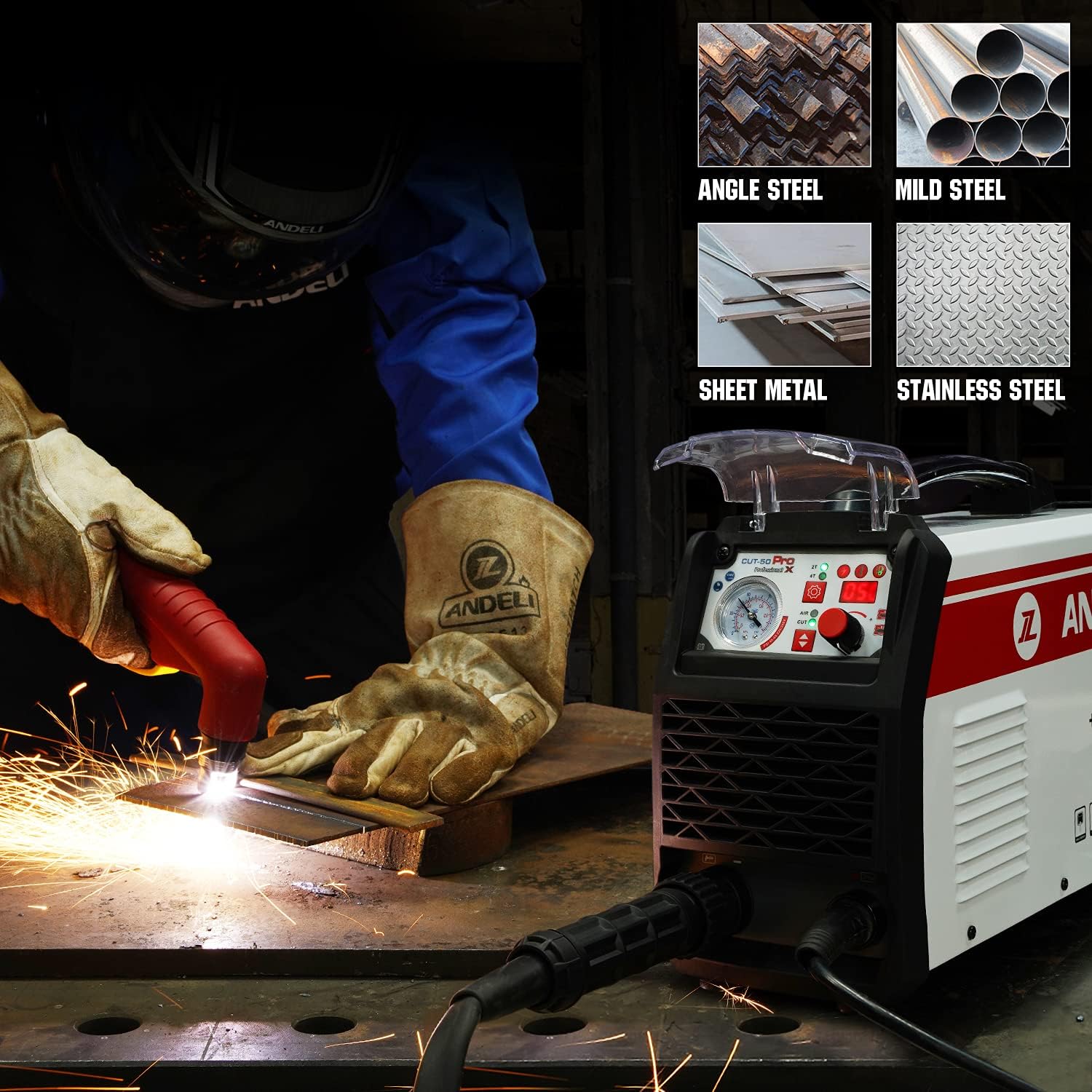 ANDELI 50Amp Plasma Cutter Maximum Cut Thickness 13/16&Prime;(30mm) Low Frequency DC Inverter IGBT Air Plasma Cutting Machine CUT-50 Pro XS (110V/220V)