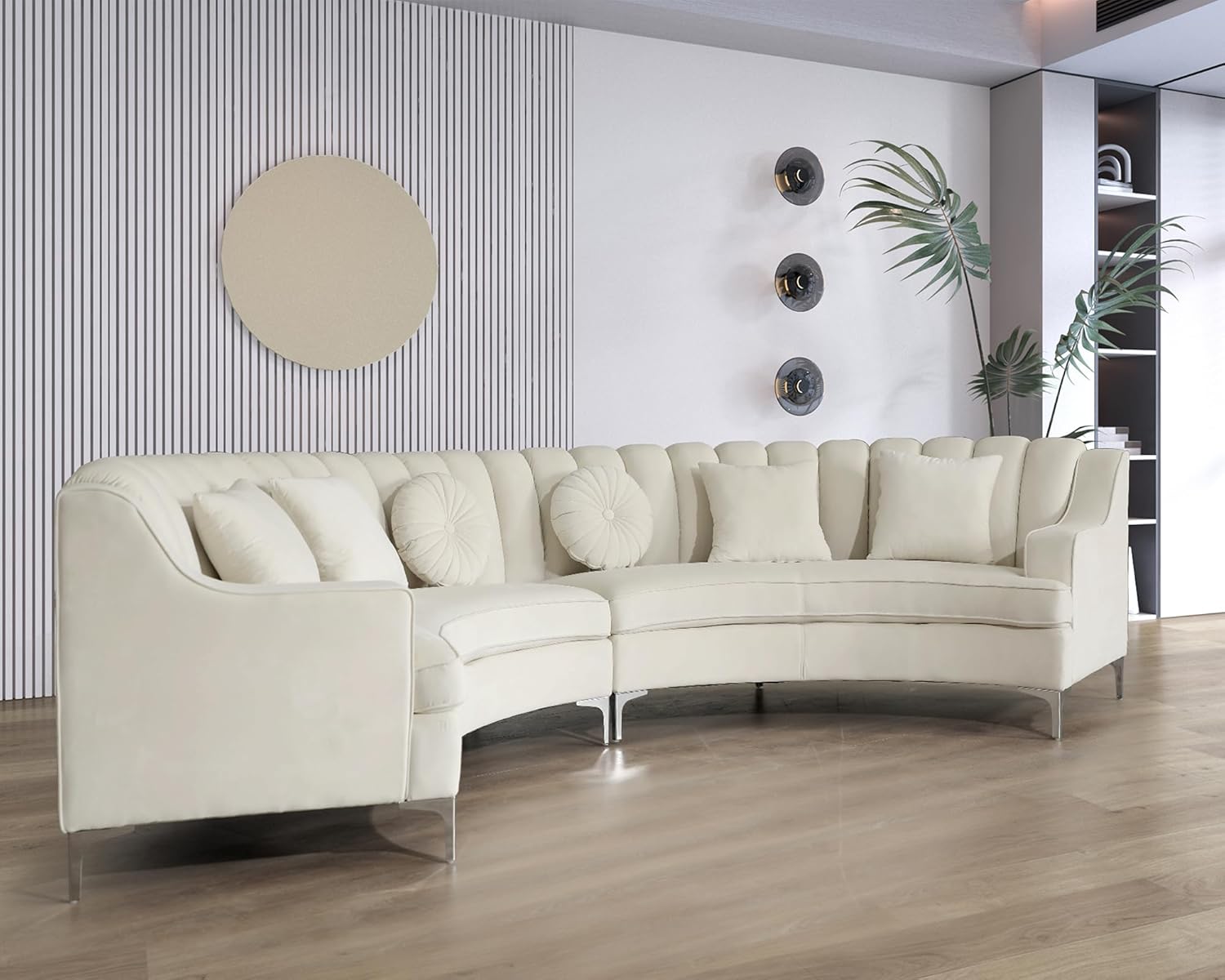 Cream Sectional Velvet Curved Combine Sofa for living Room