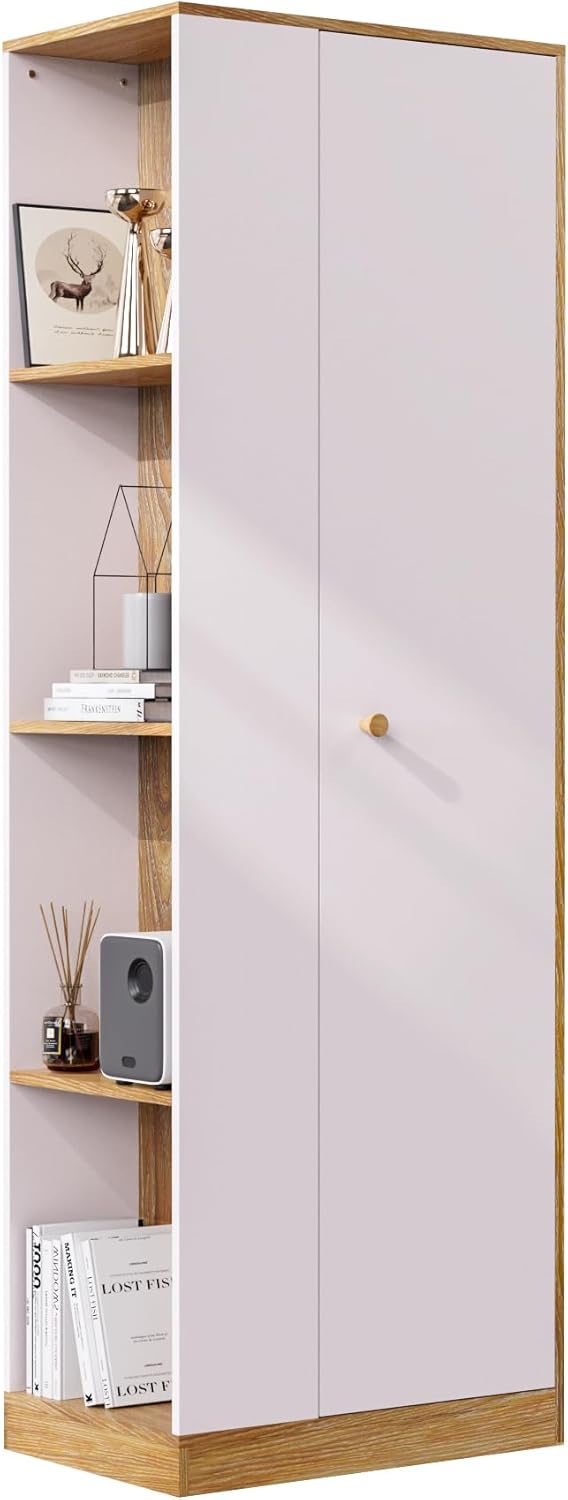 Modern Wardrobe Armoire, White Wardrobe Closet with Hanging Rail, Functional Clothes Storage Cabinet Closet for Small Apartments Bedroom, Easy to Install, 16" D x 24" W x 71" H