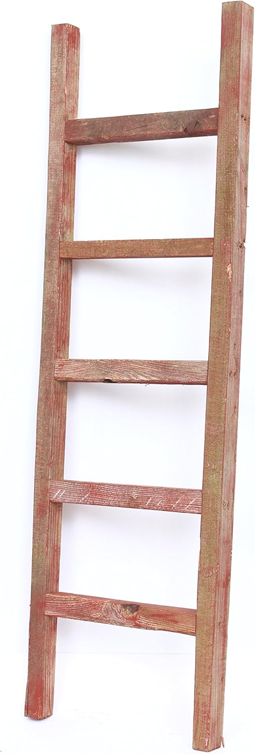BarnwoodUSA Rustic Farmhouse Decorative Ladder - Our 4 ft Ladder can be Mounted Horizontally or Vertically and is Crafted from 100% Recycled and Reclaimed Wood | No Assembly Required | Red