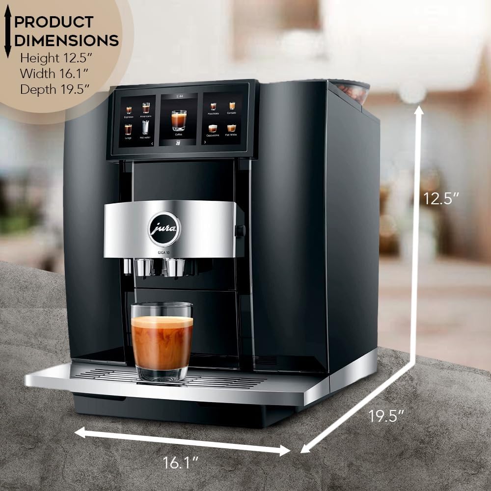 Jura GIGA 10 Automatic Espresso Machine (Diamond Black) Bundle with Water Stabilizer, Milk System Cleaner Mini-Tabs, Cleaning Tablets, Milk Containers, and Capresso Coffee Bean (6 Items)