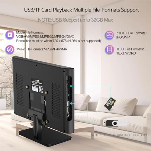 Jexiop Portable TV |IPS 1080P Screen TV with Antenna and Digital ATSC Tuner | HDMI USB Port | 12 Volt Charger Cable/AC Power | Mini TV for Caravan and Kitchen