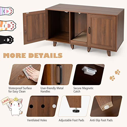 Tangkula Double Cat Litter Box Enclosure for 2 Cats, Large Stackable Hidden Privacy Cat Washroom Cabinet with Scratching Board, Indoor Cat House TV Stand, Litter Box Furniture (Grey Oak)