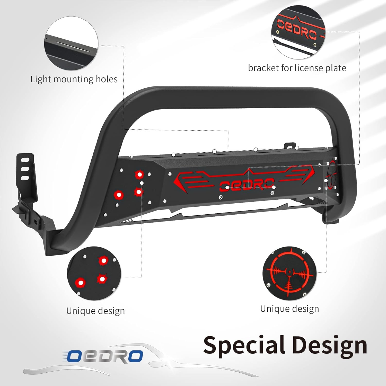 oEdRo Paintable Bull Bar Compatible for 2010-2023 Toyota 4Runner, Truck Brush Guard, Front Bumper Push Bar w/Grille Skid Plate Light Mount
