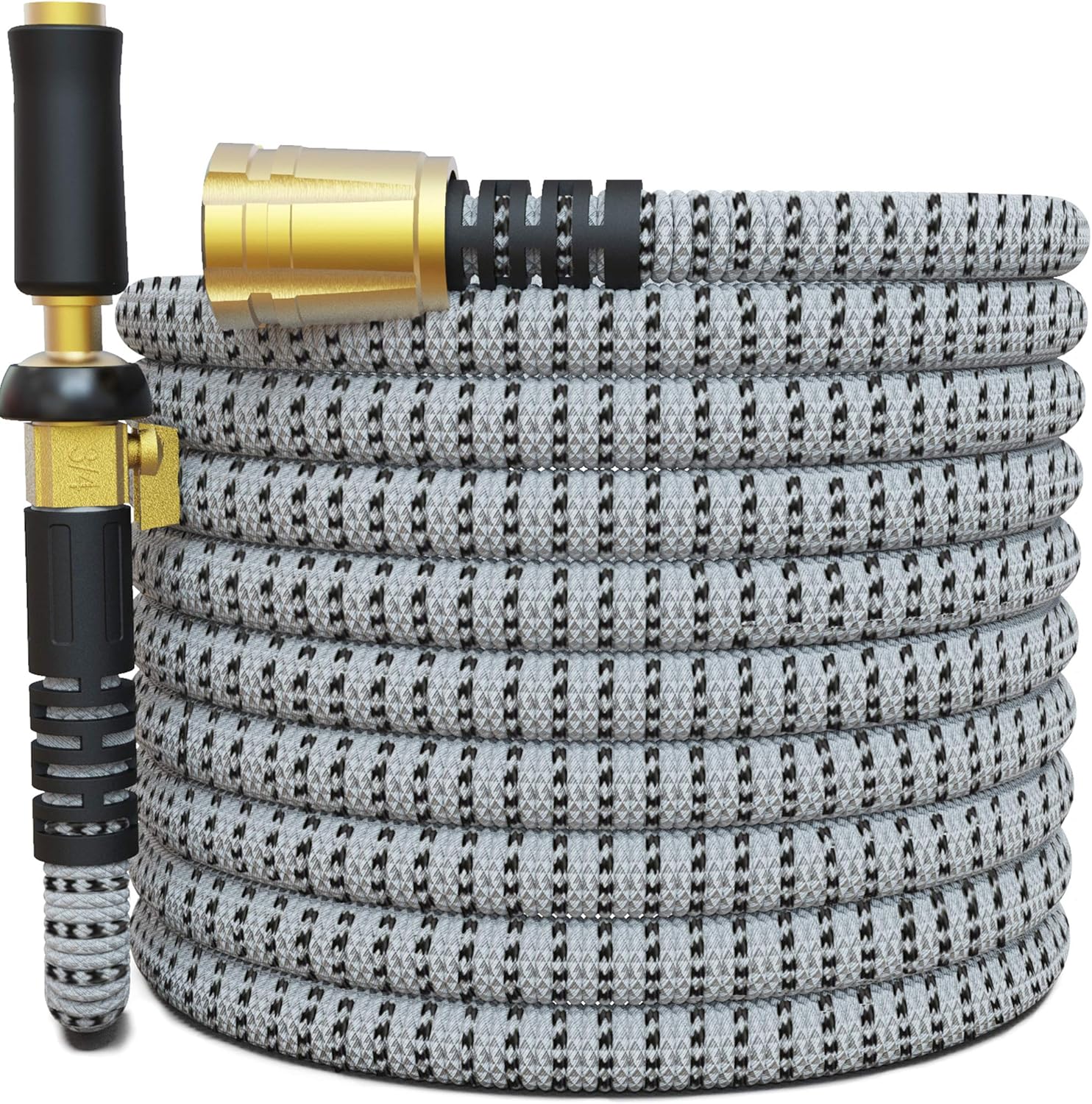 TITAN 100FT Garden Hose - All New Expandable Water Hose with Triple Latex Core 3/4" Easy Removal Solid Brass Fittings Expanding Extra Strength Fabric Flexible Hose with Jet Nozzle and Washers (G)
