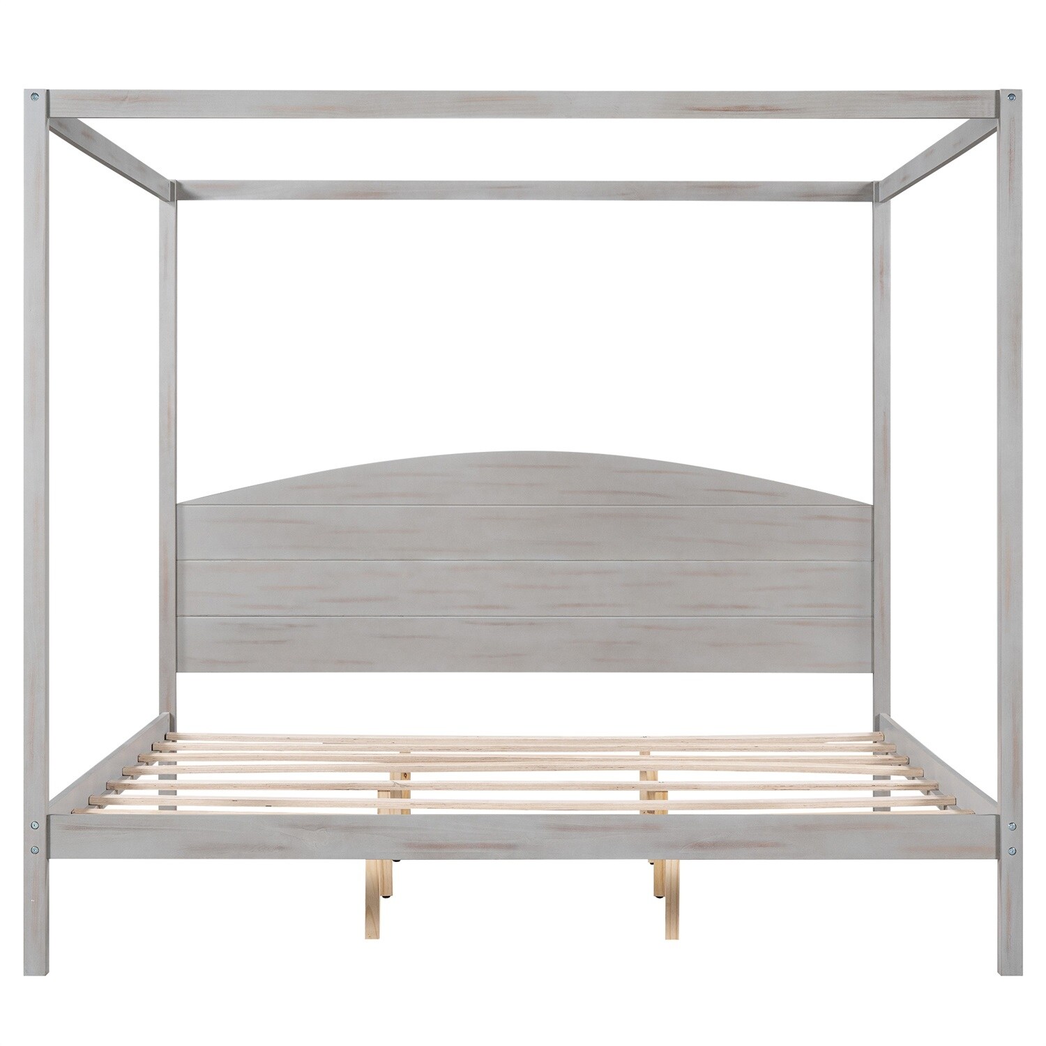 MERAX  Canopy Platform Bed with Headboard and Support Legs Grey Wash King