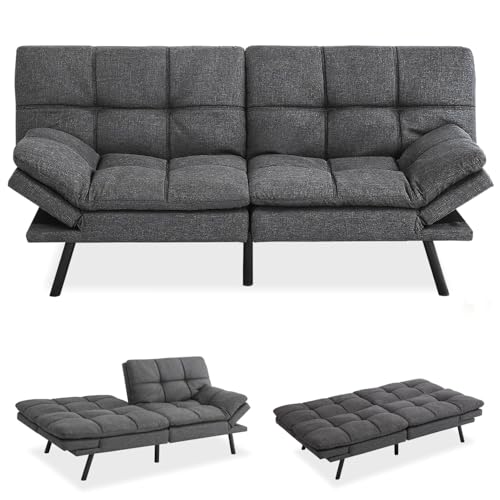 MUUEGM Futon Convertible Sofa Bed,Adjustable Backrest Armrests Sofas Couch,Memory Foam Modern Loveseat Sofa Take a Nap for Apartment,Bed Room,Living Room,Office,Small Space Brown