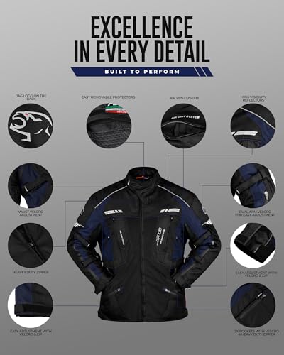 JAG Touring Motorcycle Jacket for Men, Dual Sports Water Resistant Adventure Riding Jacket with Cordura Fabric & CE Armor