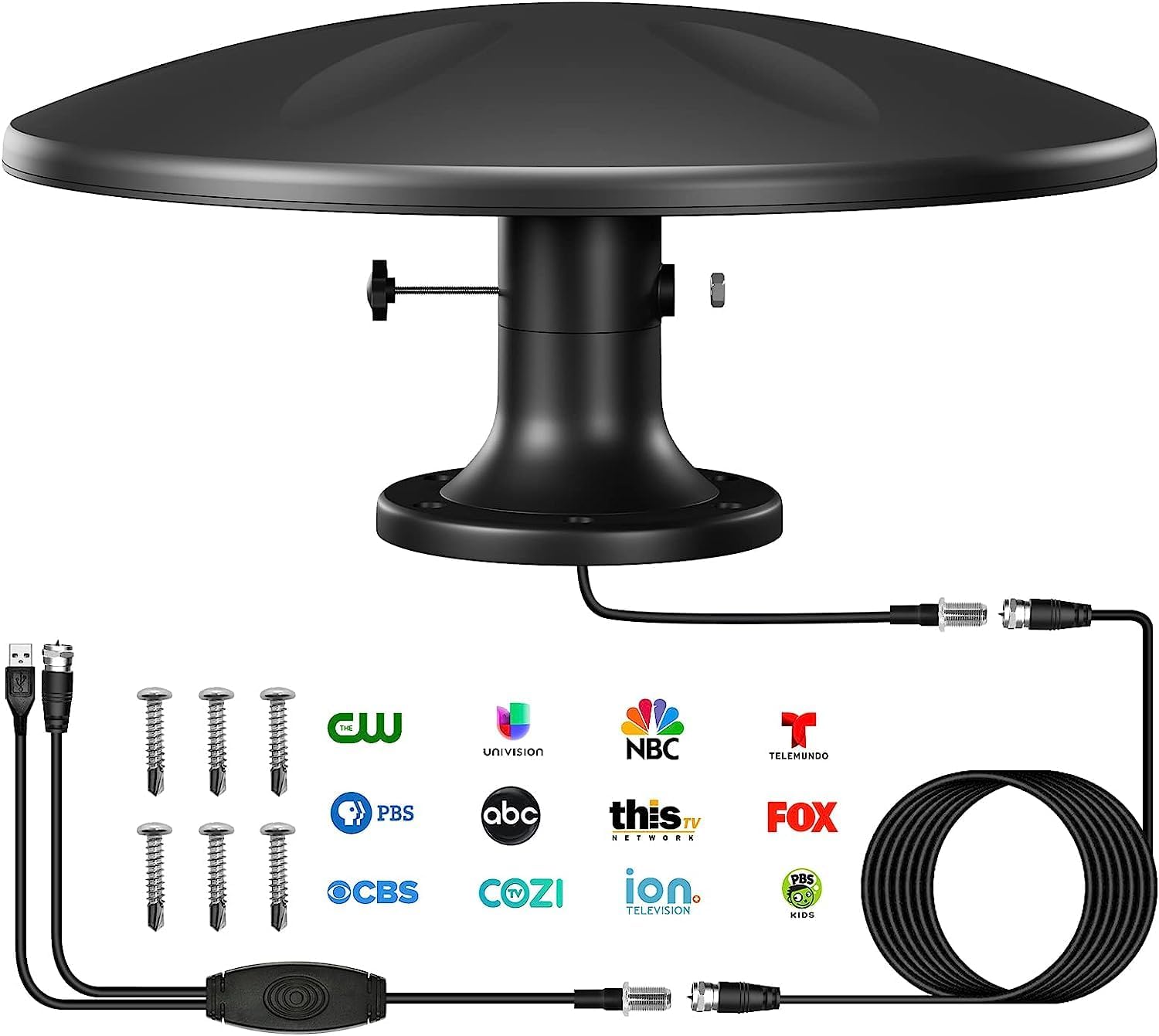 Outdoor TV Antenna 360° Omni-Directional Reception Long 100+ Miles Range Enhance VHF&UHF 4K Ready HDTV Antenna with Added Stability for Outdoor/Attic/RV Use - 32ft RG6 Coax Cable (RV Antenna2)