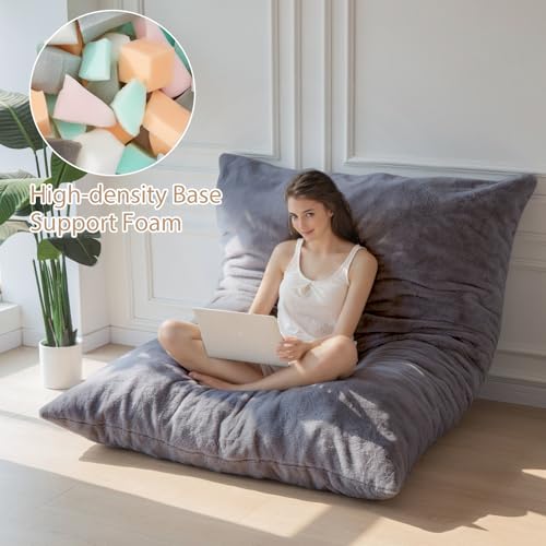 BYBYME 3 in 1 Bean Bag Chairs, Bean Bag Bed for Adults High-Density Foam Filling, Convertible Sofa Bed Faux Fur, Giant Bean Bag Chairs for Adults