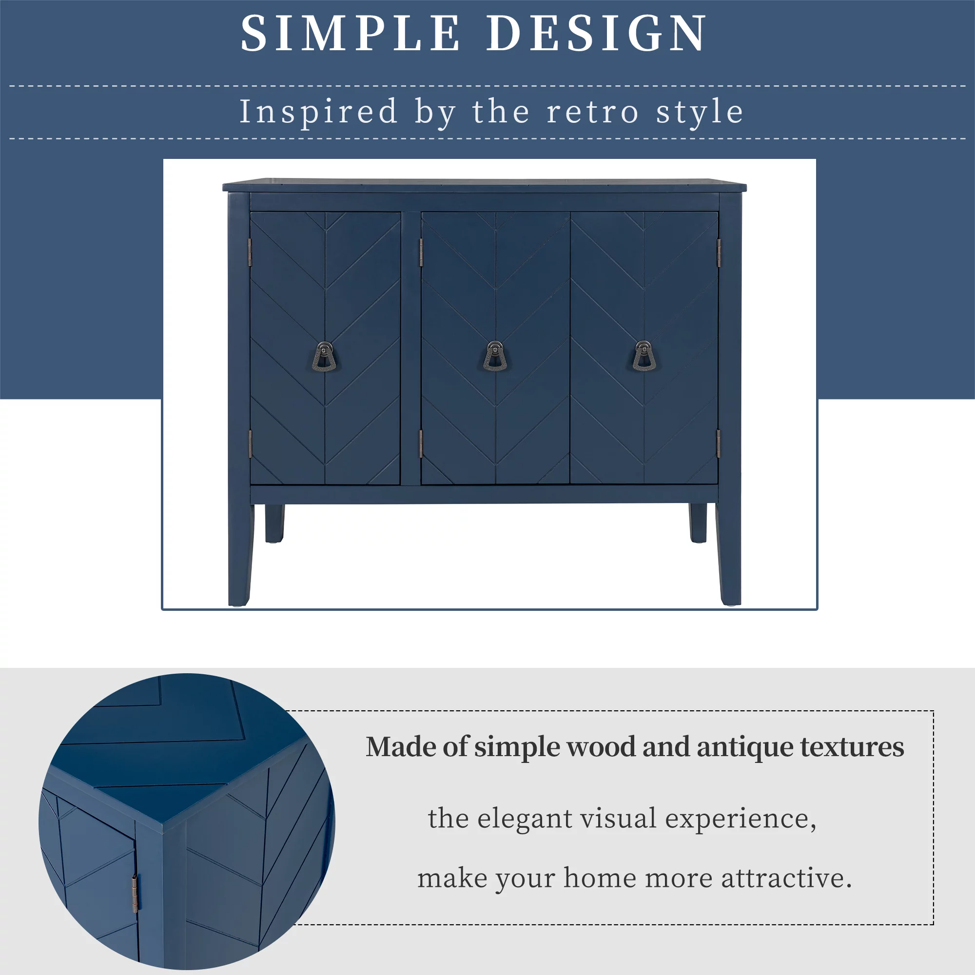 Ouyessir Solid Wood Buffet Sideboard Entry Console Table, Antique Storage Cabinet with Doors and Adjustable Shelf, for Living Room, Dining Room, Kitchen, 37" L x 15.7 W x 31.5 H, Navy Blue