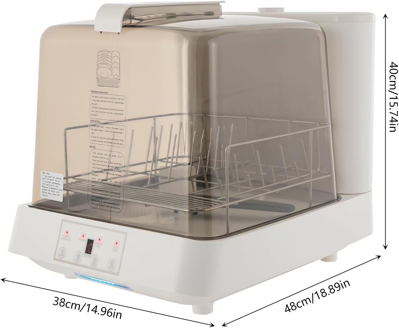 Headry Modern Visible Countertop Dishwasher with Built-in 1.59gal Water Tank, Portable Mini Counter Dishwasher, 3 Cleaning Mode, 360°Rotating Spray, Air-Dry Function Large Capacity (Brown&White)