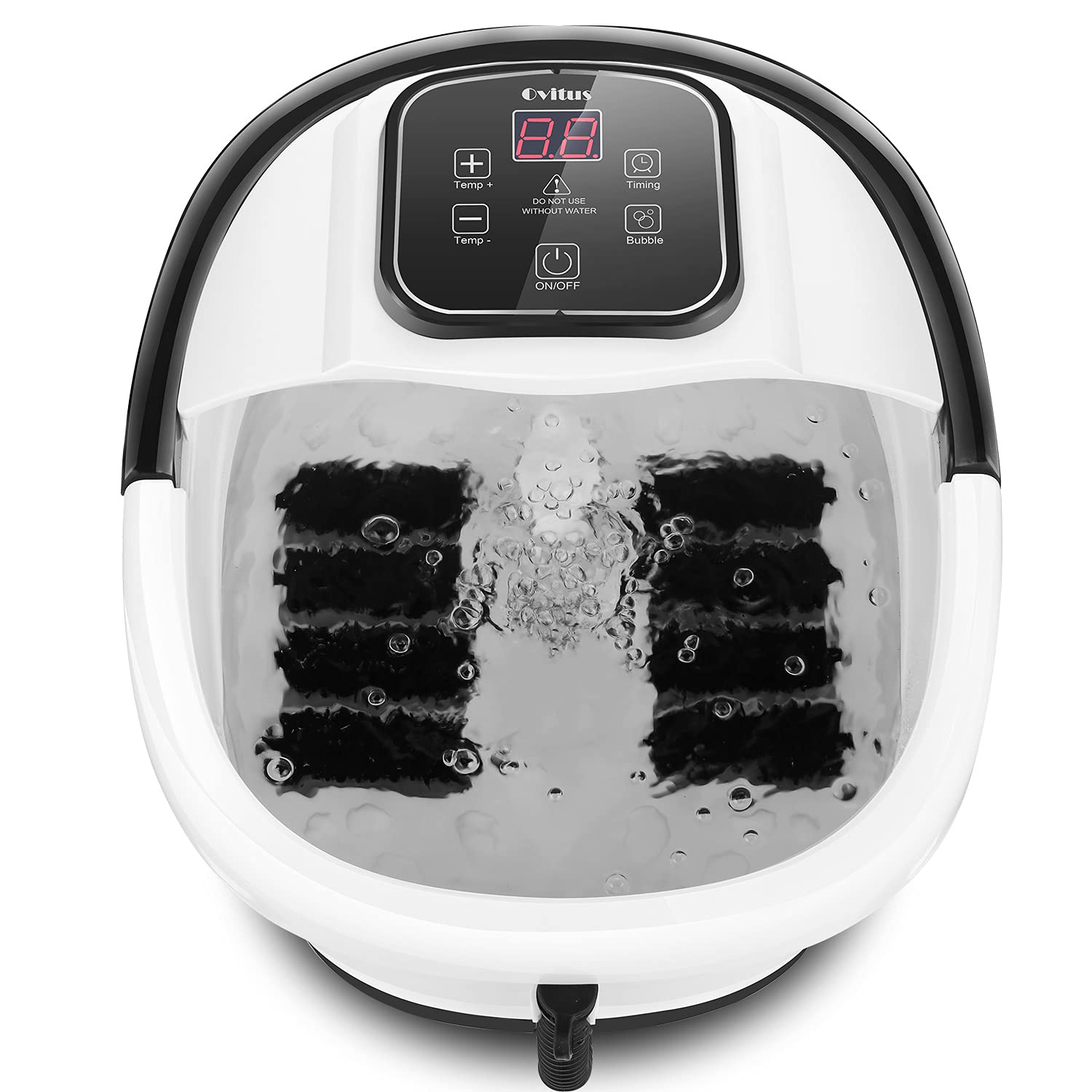 Ovitus Foot Spa Bath with Heat and Bubble Jets， 8 Removable Massage Roller. 95℉~118℉ Adjustable Temperature Control & Portable Handle Pack of 2
