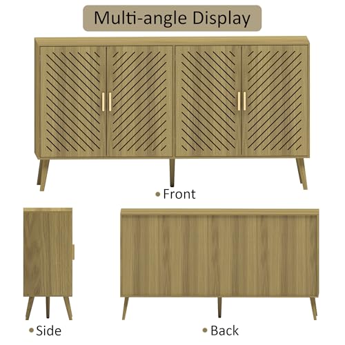 Wood Sideboard Buffet Cabinet with Storage, 4 Doors, Adjustable Shelves, TV Stand or Coffee Bar for Kitchen, Dining Room, Living Room, Entryway (Walnut)