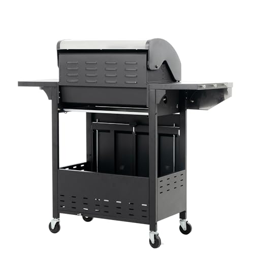 4 Burner Gas Grill with Side Burner, Stainless Steel Propane Grill 46700 BTU Output, Gas BBQ Grill Built in Thermometer, Cabinet Style, Ideal For Outdoor Patio Garden Picnic Backyard Cooking