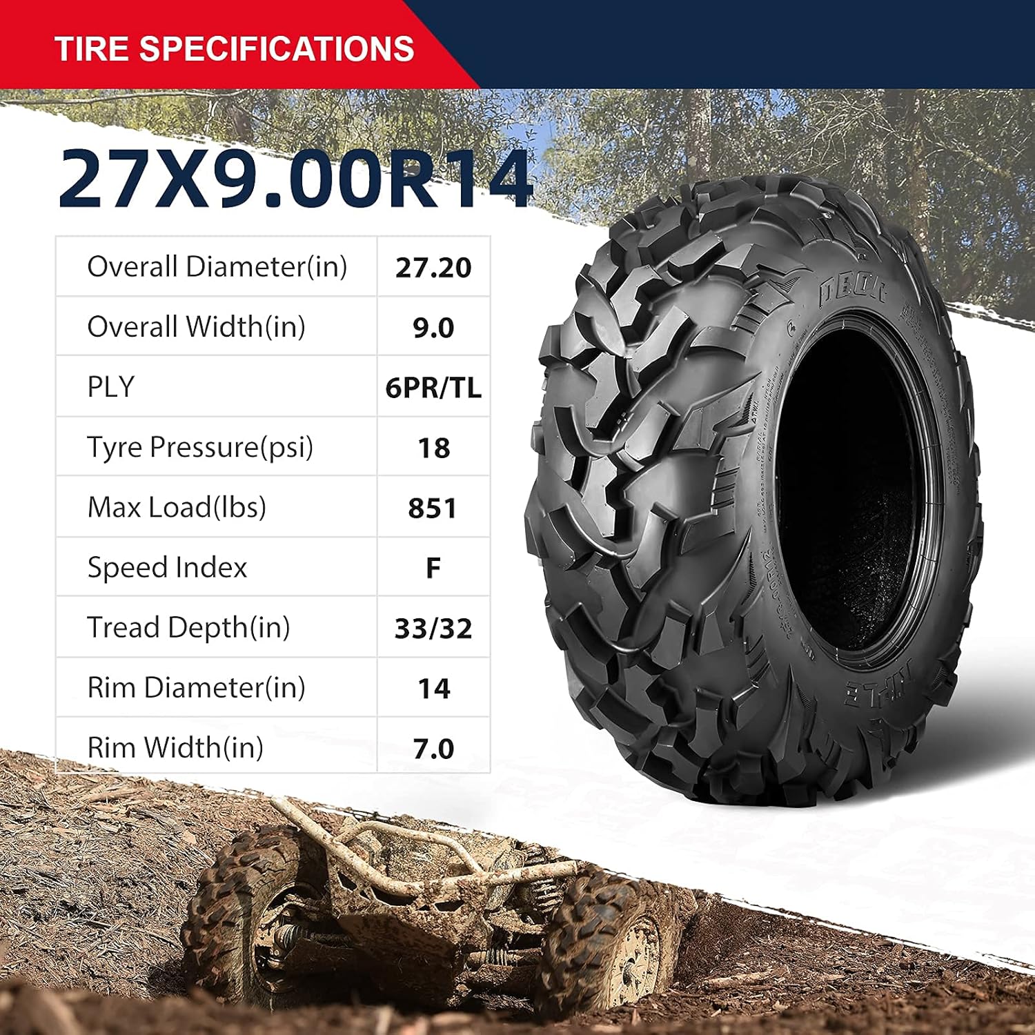 Set of 4 OBOR RIPLE ATV UTV Tires 25x8R12 Front & 25x10R12 Rear, 6PR Professional GNCC Racing Tires, 25x8-12 & 25x10-12 All-Terrain Radial Utility ATV Mud Off-Road Tires