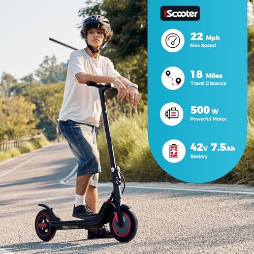 iScooter Electric Scooter for Adults, 18/12 Miles Long Range,22/19/18 Mph Top Speed, Commuting Electric Scooter with Cruise Control, Double Braking Systems Escooter for Adults and Teens
