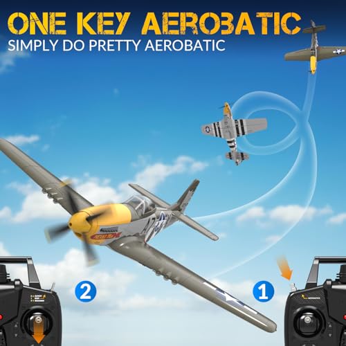 VOLANTEXRC RC Plane, 4 Channel Remote Control Airplane Fighter RTF with 6-Axis Gyro, 3 Modes & Aerobatics Easy to Fly, 2.4GHz Radio Controlled Aircraft for Beginners, Boys & Adults, P51D Mustang, Red