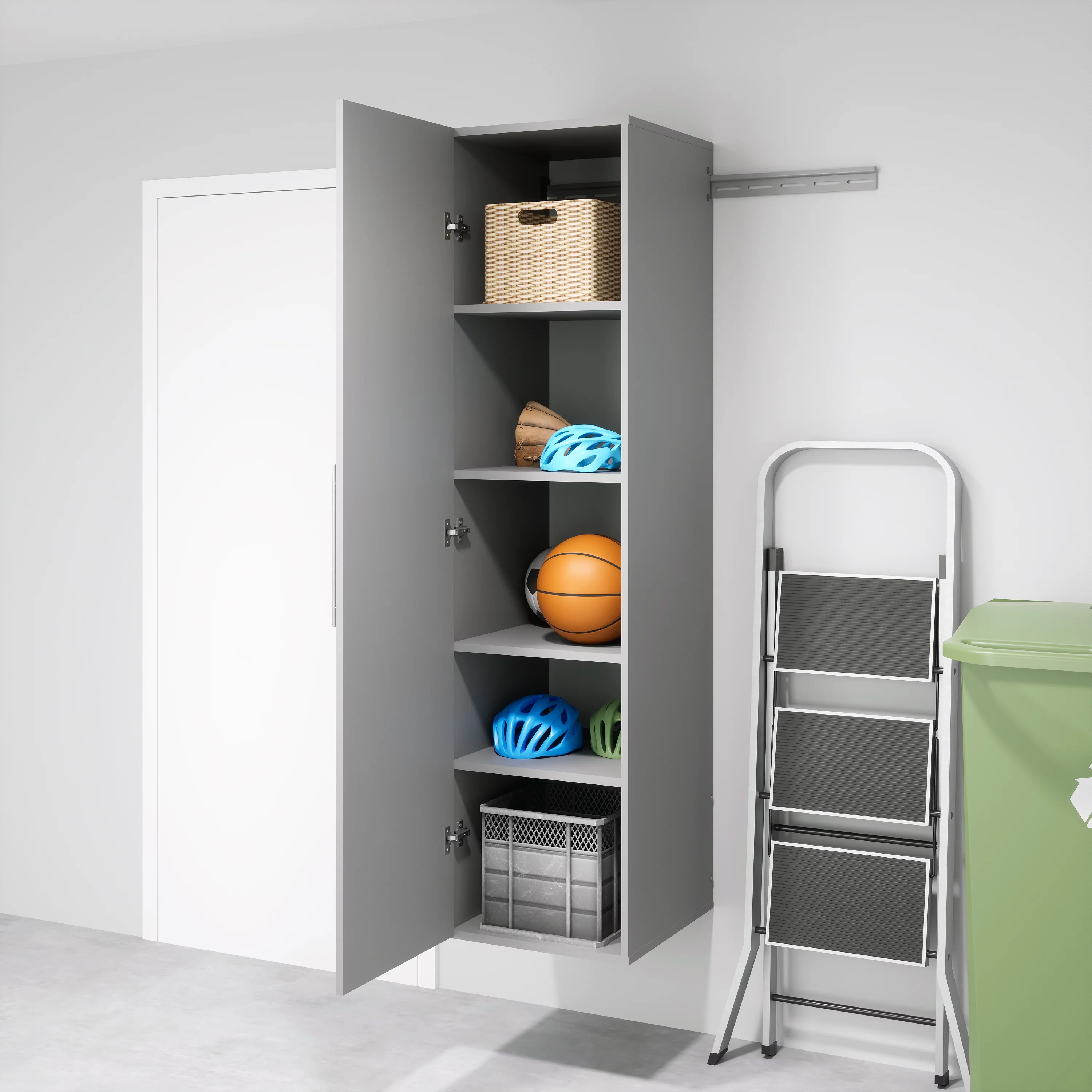 Prepac HangUps Narrow Wall Mounted Garage Storage Cabinet, 18" W x 72" H x 20" D, Light Gray