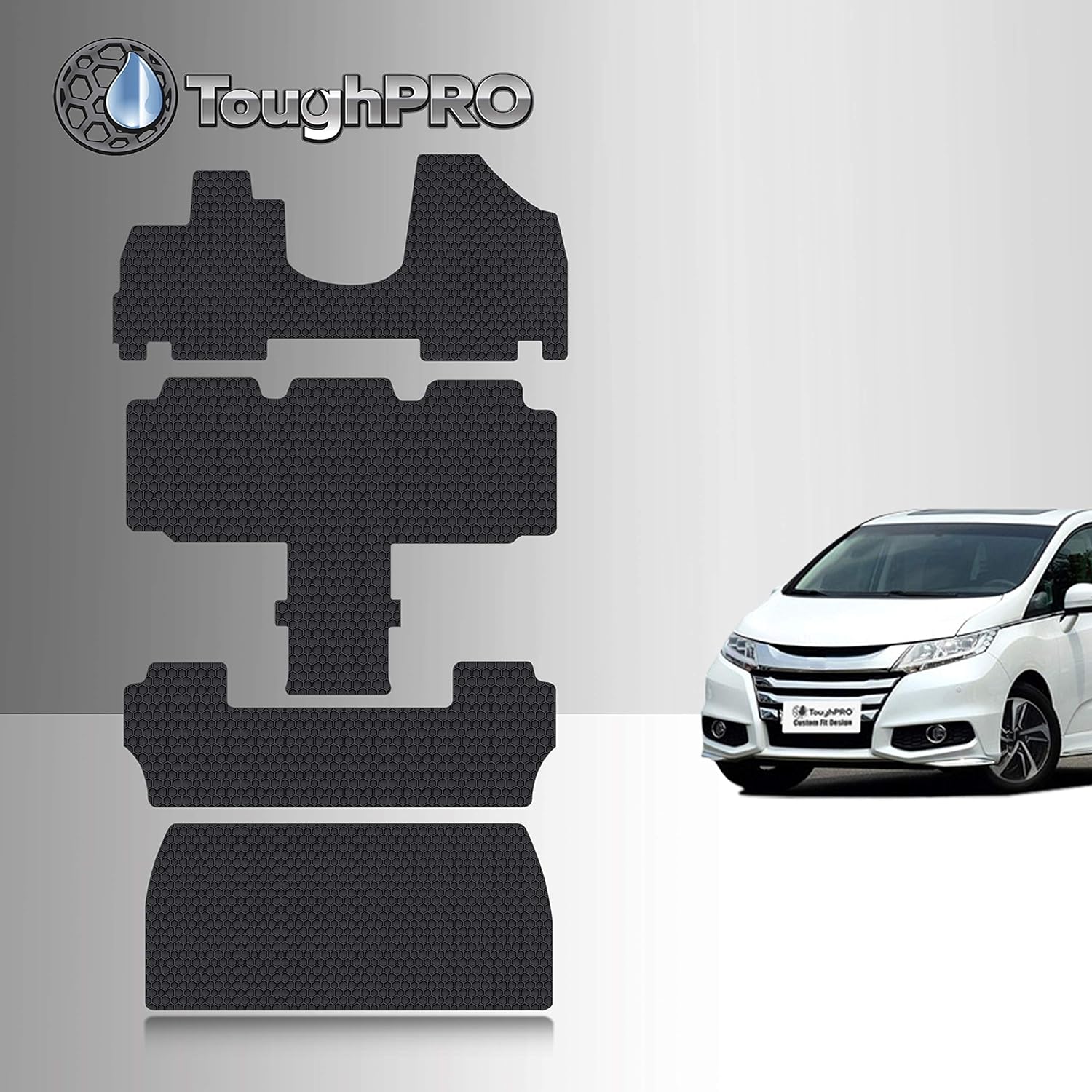 TOUGHPRO Floor Mats Accessories 1st + 2nd + 3rd Row + Cargo Mats Accessories Compatible with Honda Odyssey (8 Seater) All Weather Heavy Duty Black Rubber 2011 2012 2013 2014 2015 2016 2017