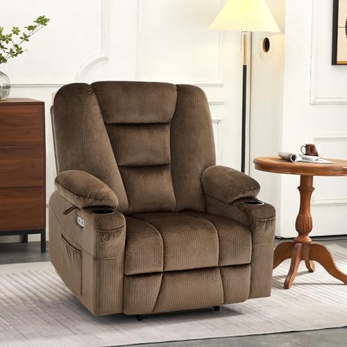 MCombo Small Power Lift Recliner Chair with Massage and Heat for Petite People, Cup Holders, USB Ports, Side Pockets, Fabric 7569 (Small-Regular, Brown)