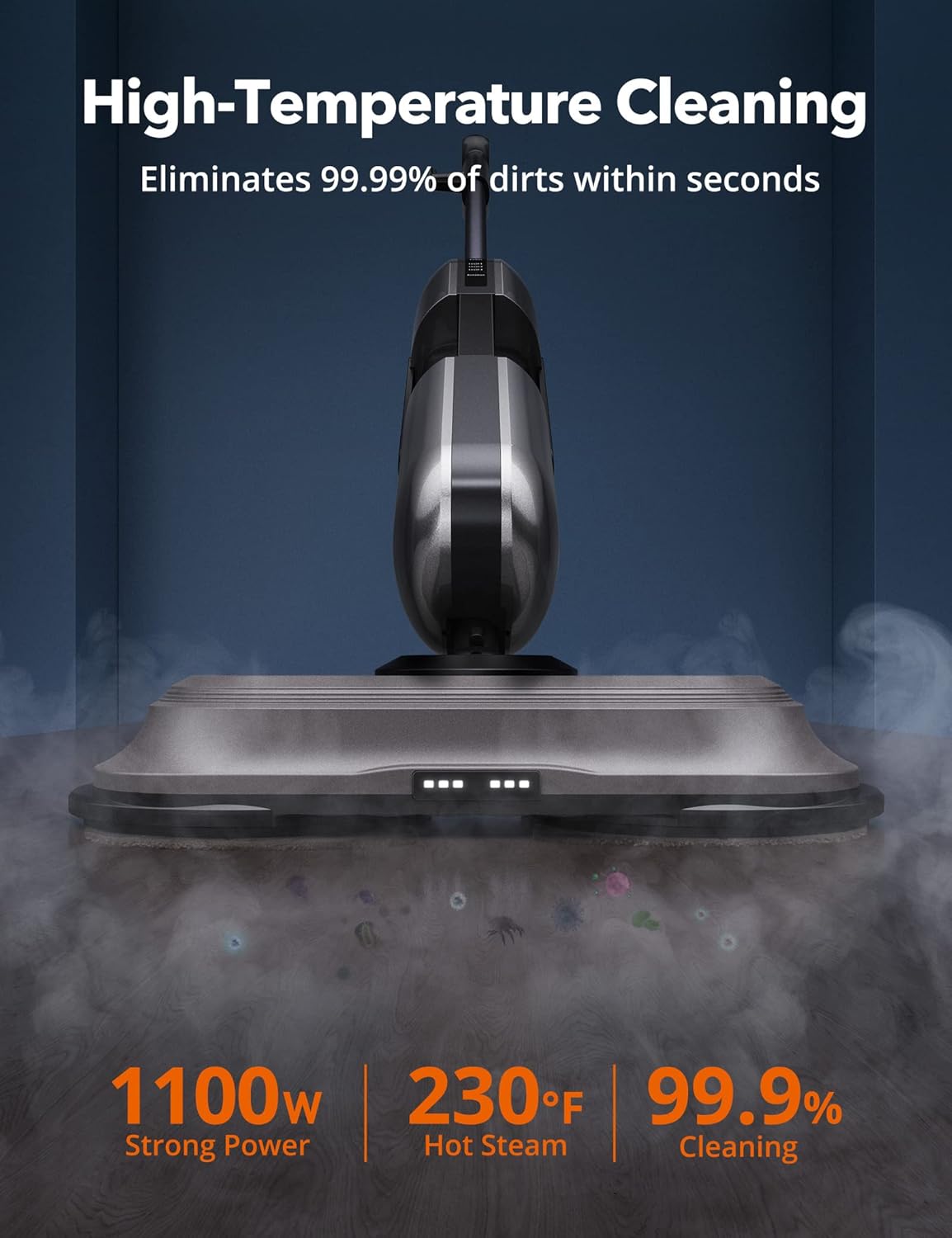 Aspiron Steam Mop Powerful Electric Steam Mops for Floor Cleaning with 410ML Water Tank,3 Steam Levels for Hardwood Floor Tile Laminate Kitchen Living Room Bedroom, Gray, Medium (AS-CA001)