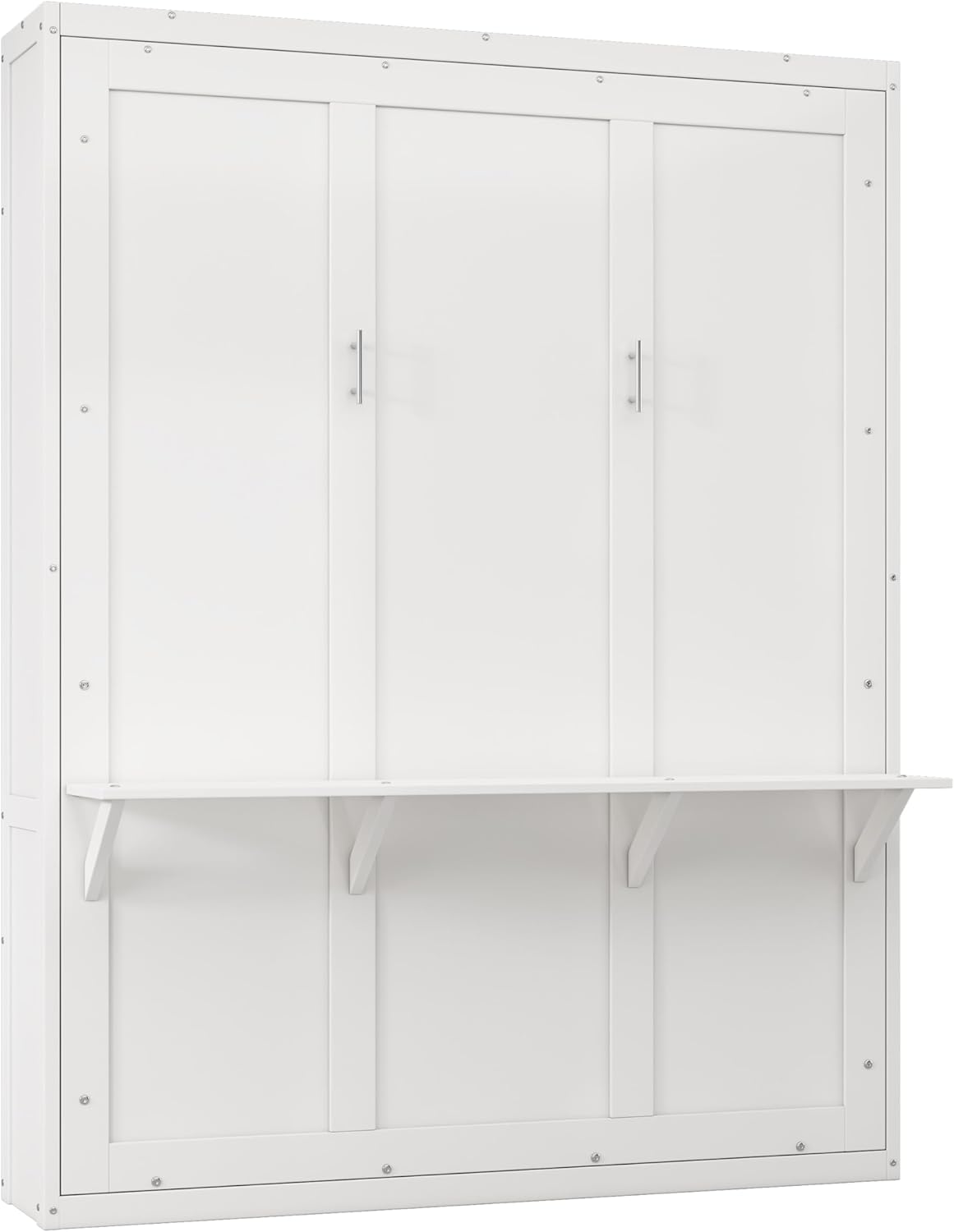 Murphy Bed Frame Full Size, Wall Beds with A Storage Shelf, Wood Folding Cabinet Bed with Desk for Home Office Studio, White