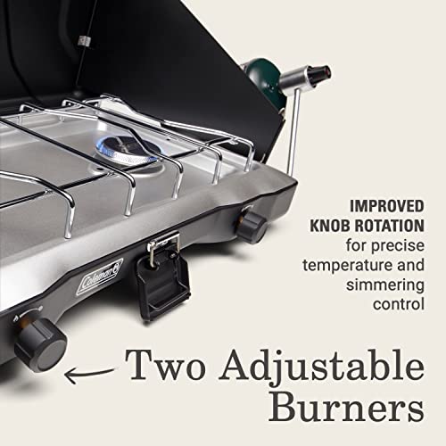 Coleman Triton 2-Burner Propane Stove, Portable Camping Cooktop with 2 Adjustable Burners & Wind Guards, 22,000 BTUs of Power