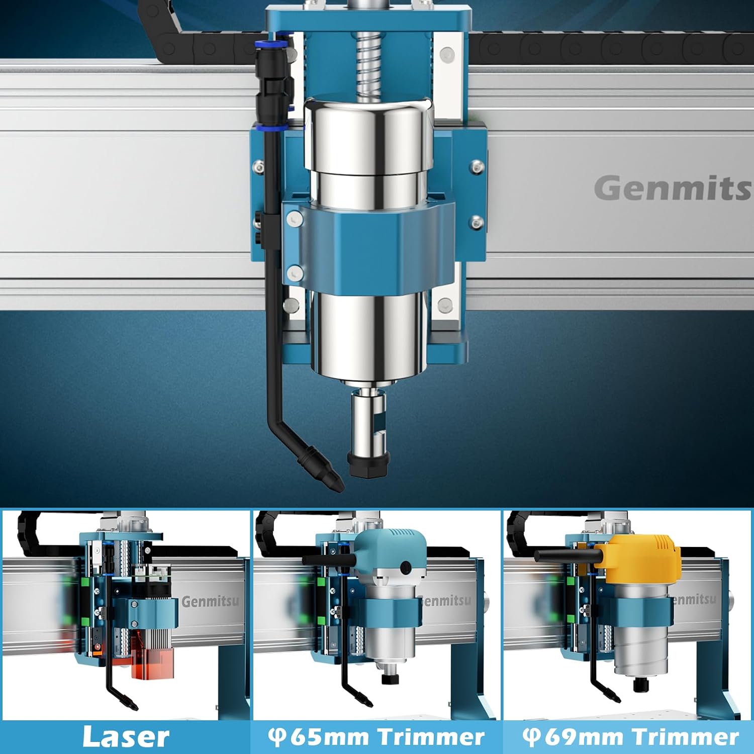 Genmitsu 3030-PROVer MAX CNC Router Machine + 710W CNC Spindle Motor with 65mm Diameter