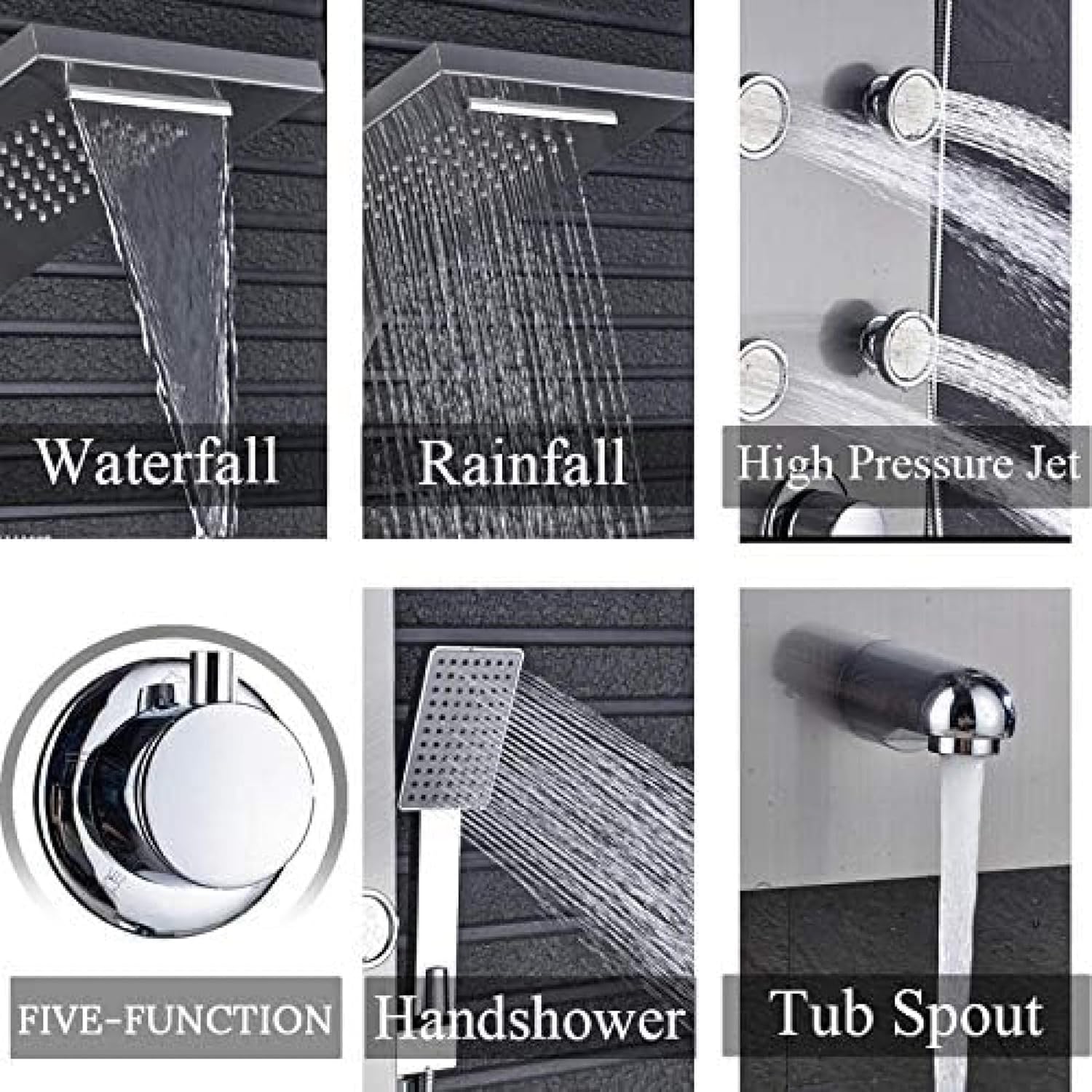 Shower System, Thermostatic Shower Set Rainfall Waterfall Shower Panel/Column Massage Jets Mixer Hand Shower Faucet Tower Shower Tub Spout