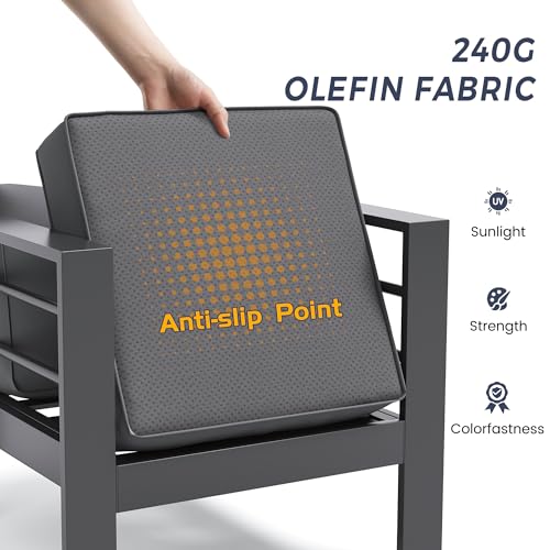 UDPATIO 8 Piece Aluminum Patio Furniture Set, Oversized Modern Outdoor Furniture Set with Olefin Fabric Cushion for Patio Deck Backyard, Dark Grey(with Waterproof Covers)
