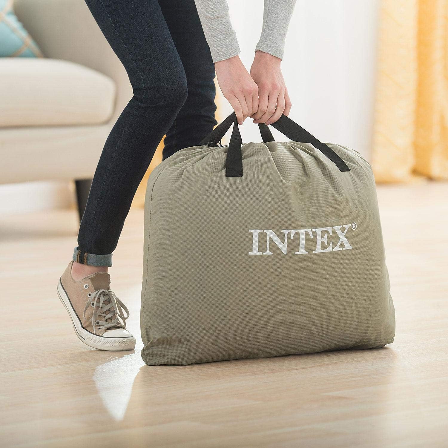 Intex Queen Dura-Beam Deluxe Series Comfort Headboard Airbed with Internal Pump