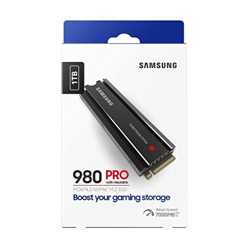 Samsung 980 PRO SSD with Heatsink 1TB PCIe Gen 4 NVMe M.2 Internal Solid State Hard Drive, Heat Control, Max Speed, PS5 Compatible, MZ-V8P1T0CW