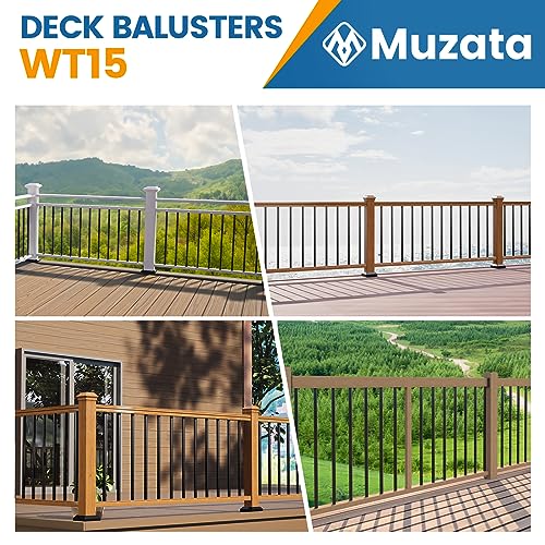 Muzata 50Pack 26" Aluminum Deck Balusters Round Black Deck Railing Stair Porch Staircase Spindles 3/4" Diameter Hollow for Wood and Composite Deck, WT02