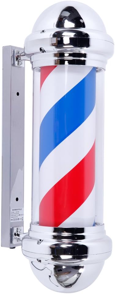 Mefeir 28'' LED Barber Pole Light Classic Style,Hair Salon Barber Shop Open Sign,Rotating Red White Blue LED Strips,IP44 Waterproof Save Energy (28'')