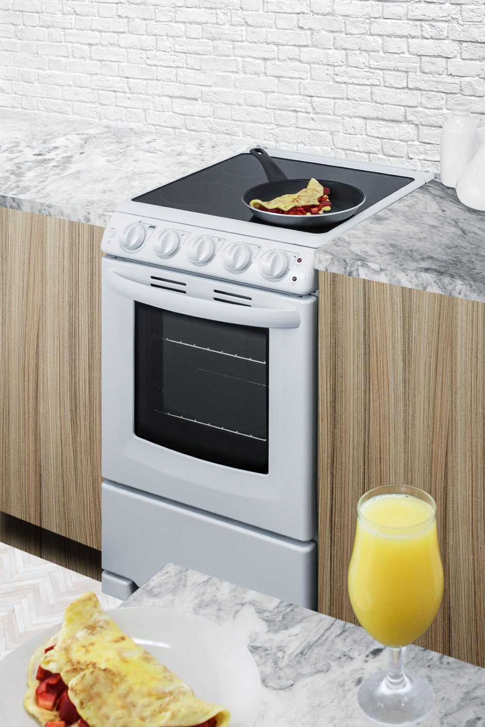 Summit REX2051WRT 20"" Freestanding Electric Range with 4 Elements 2.3 cu. ft. Oven Capacity Smooth Ceramic Glass Top ADA Compliant Hot Surface Indicator in White