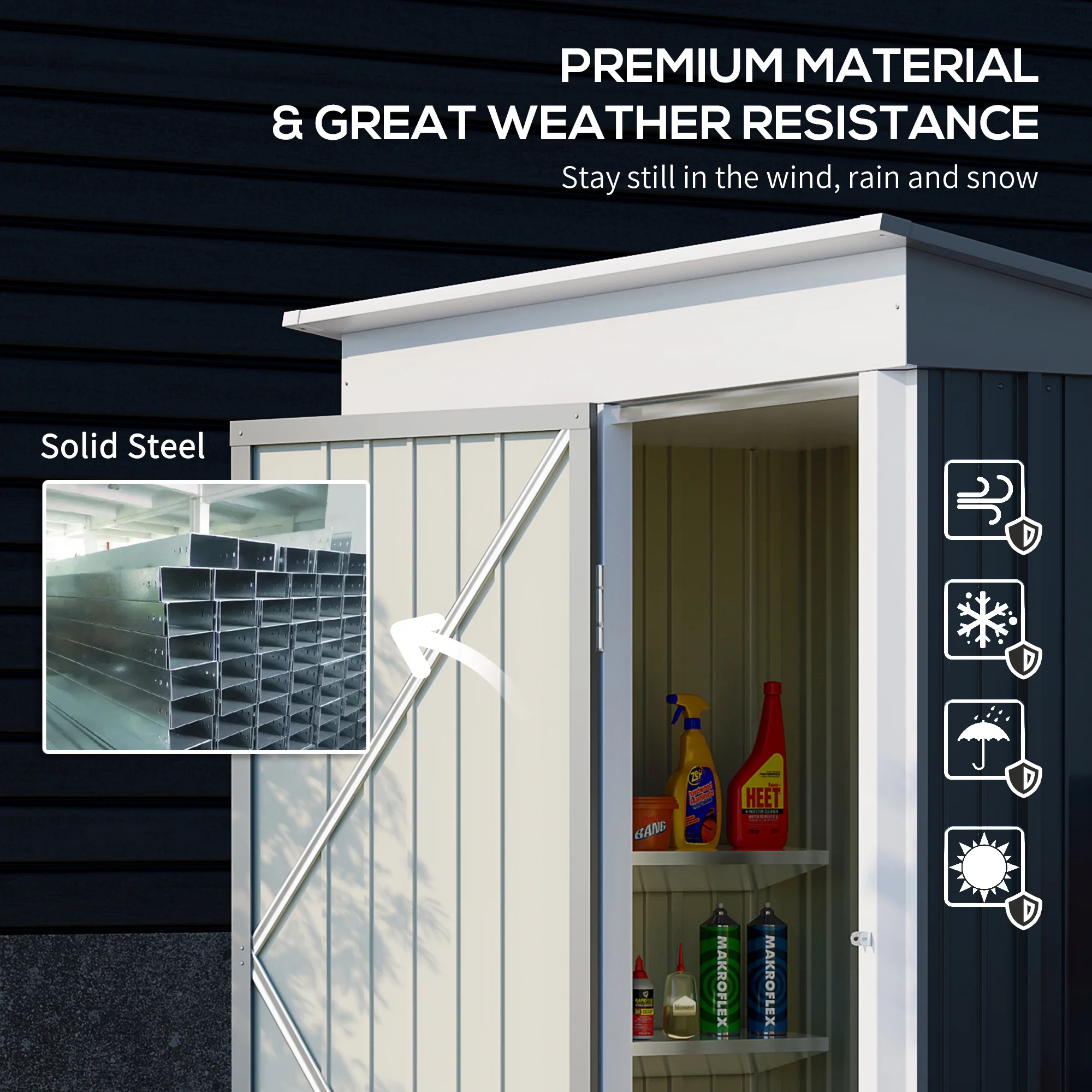 Outsunny Garden Storage Shed All Weather Steel Garage Tool House w/ Lockable Door
