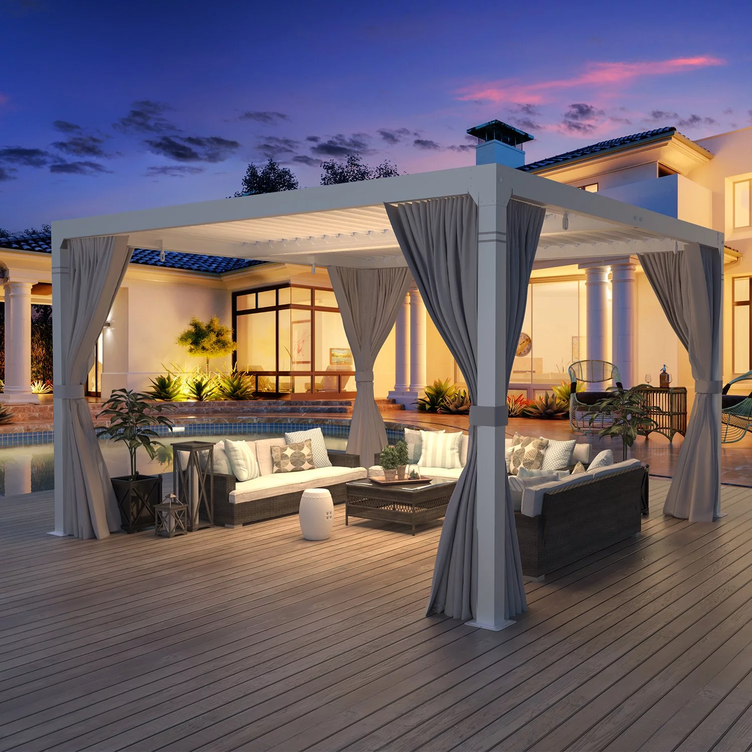 Erinnyees 10'10' Outdoor Louvered Pergola with Adjustable Aluminum Rainproof Roof, White