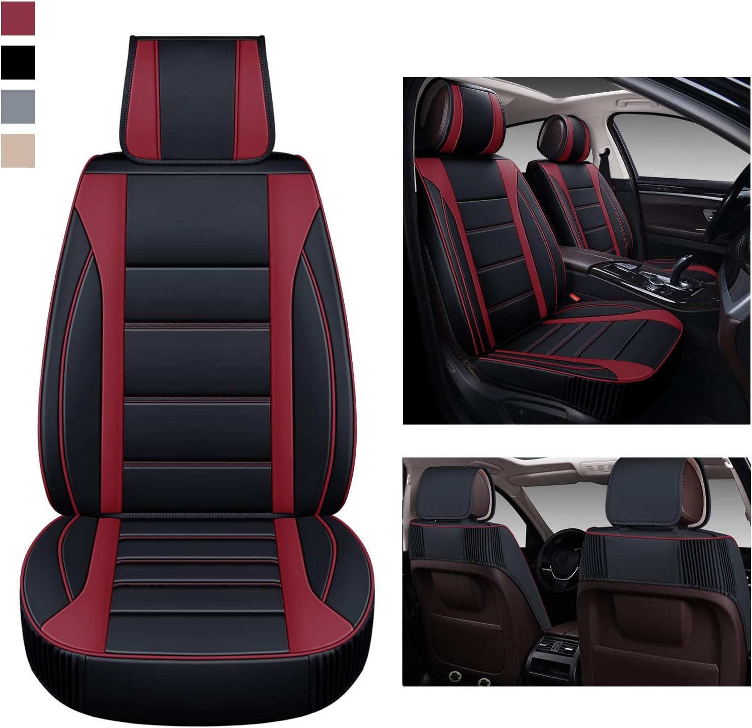 BaoLL Leather Car Seat Covers Front Pair, Automotive Seat Covers with Faux Waterproof Leather, Leatherette Automotive Vehicle Cushion Cover Universal Fit Set, for SUV Pick-up Truck