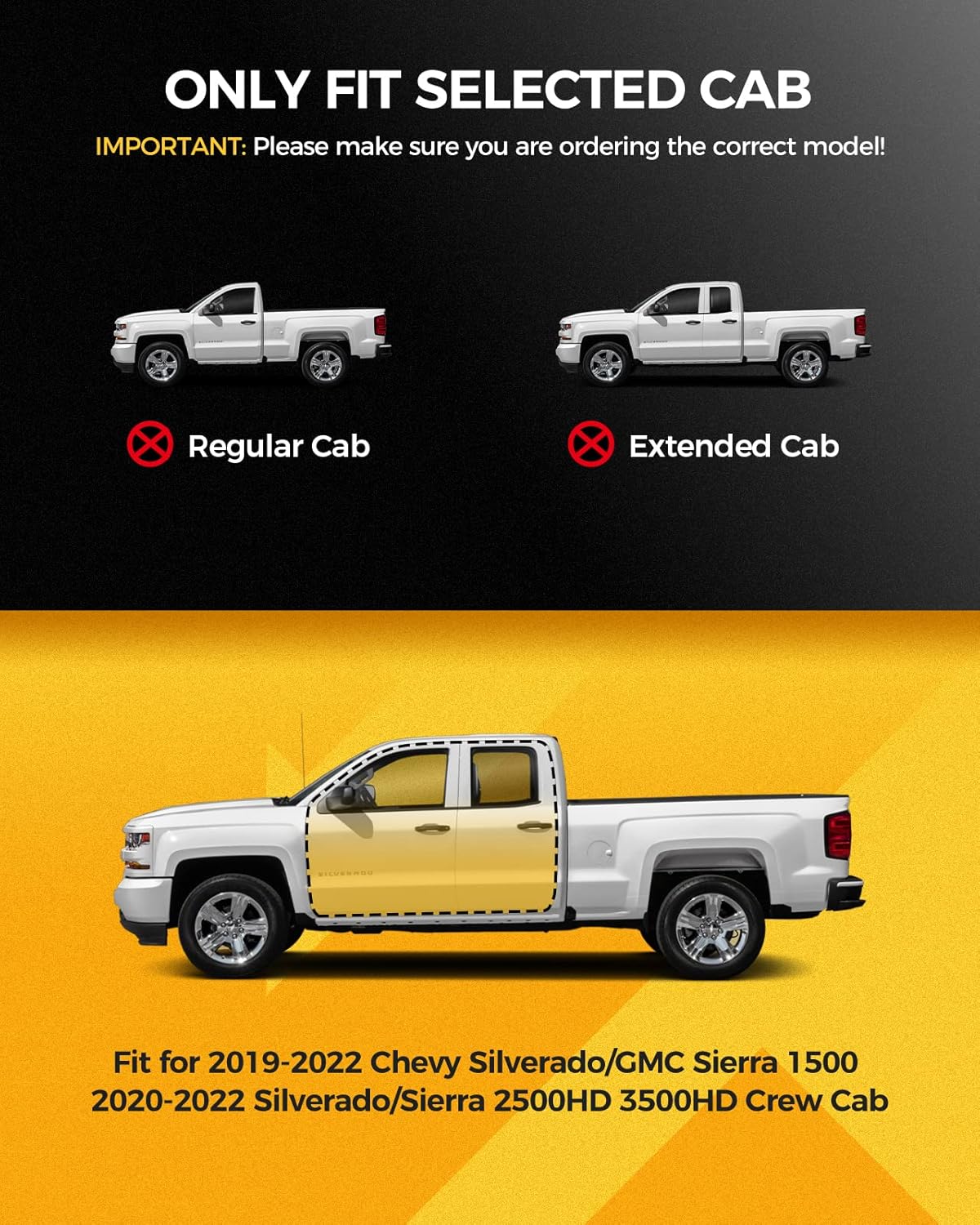 KYX Running Boards Compatible with 2019-2022 Chevy Silverado/Sierra 1500 2020-2022 Silverado/Sierra 2500HD 3500HD Crew Cab，Drop Side Steps Nerf Bars Truck Boards Step Rail