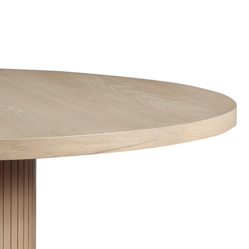 42"-54" Solid Extendable Round Dining Table with a 12 Inch Leaf for 6 Persons for Kitchen, Living Room, Natural Wood Wash