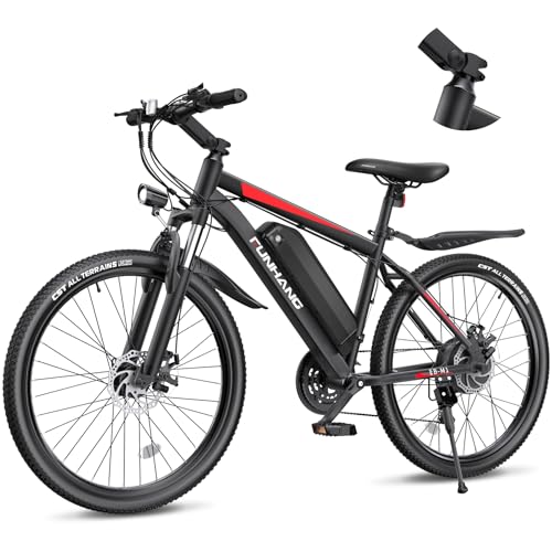 Electric Bike for Adults, 26'' 1000W Peak Ebike, Up to 50 Miles 21.7MPH Electric Mountain Bike with 48V 374.4WH Removable Battery, Adjustable Stem, Fenders, Lockable Suspension Fork, 21-Speed