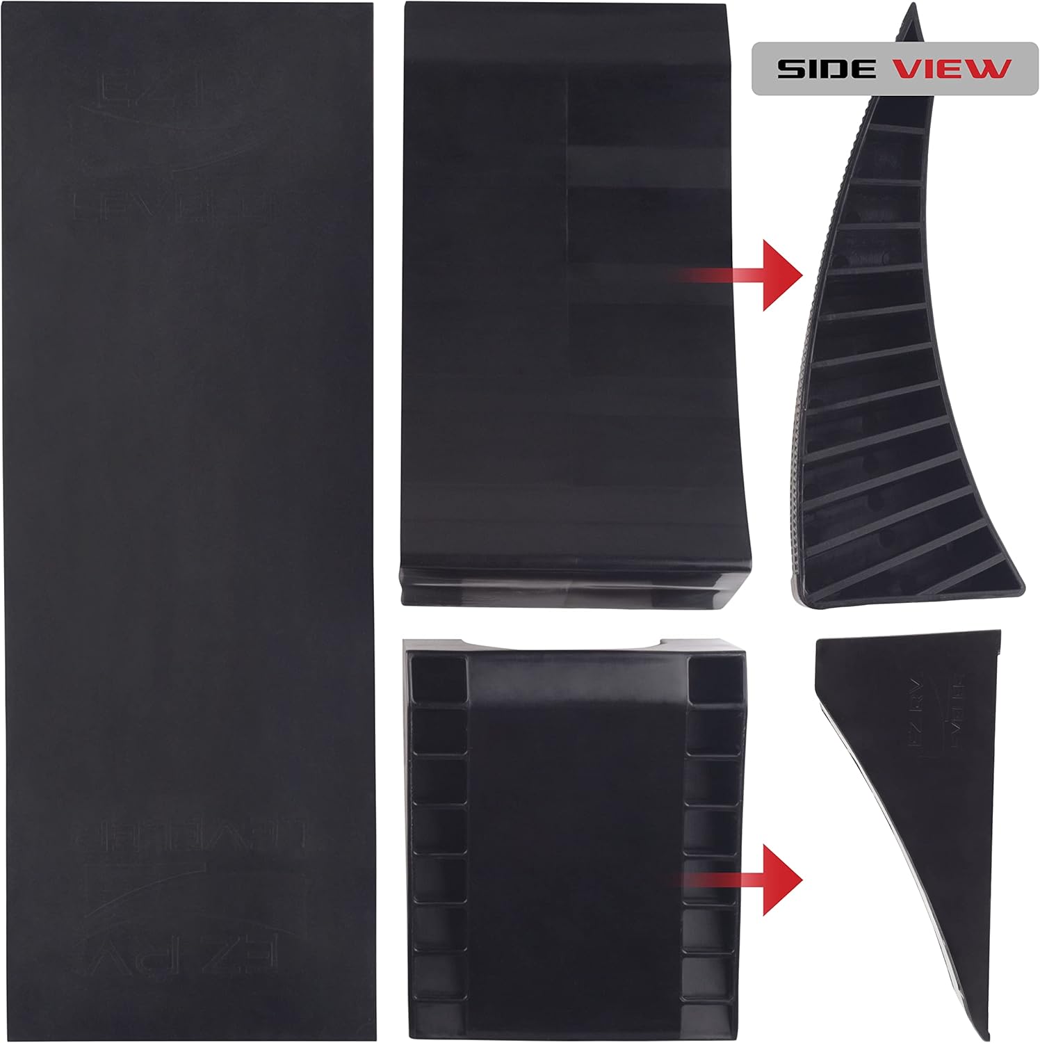 EZ RV Leveler - Curved Leveling Ramp with Chocks and Rubber Mat - RV Trailer Camper Leveling Blocks - 1 Pack for Single Axle Campers