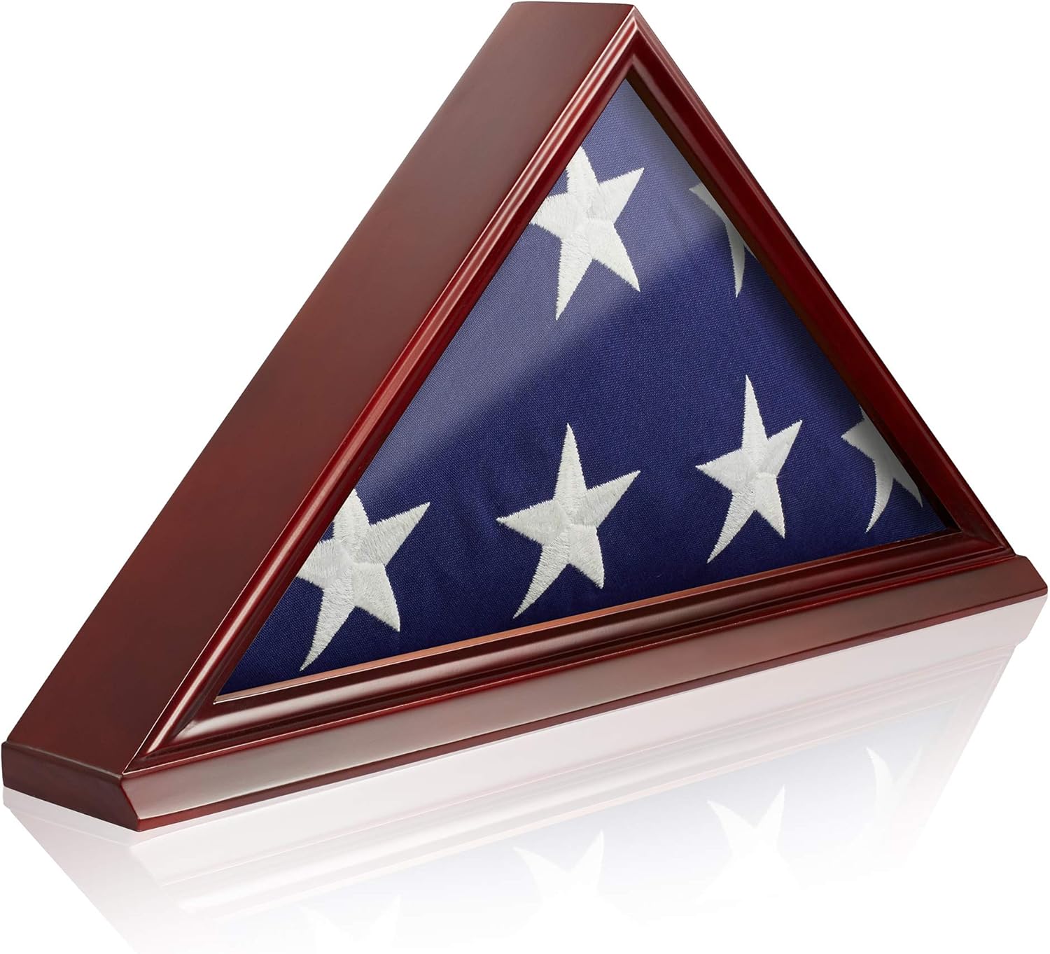 Reminded Memorial Veteran American Flag Display Case, Solid Wood Cherry Finish