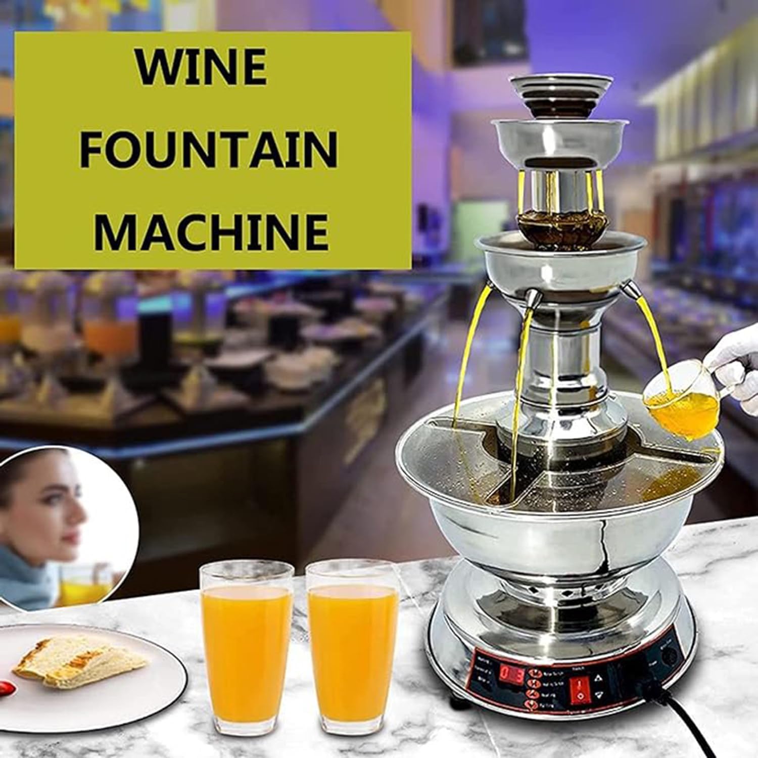Wine Fountain Machine, 3-Tier Party Fountain Adjustment Juice and Wine Fountain 3.5L Wine Machine for Wedding Bar Party