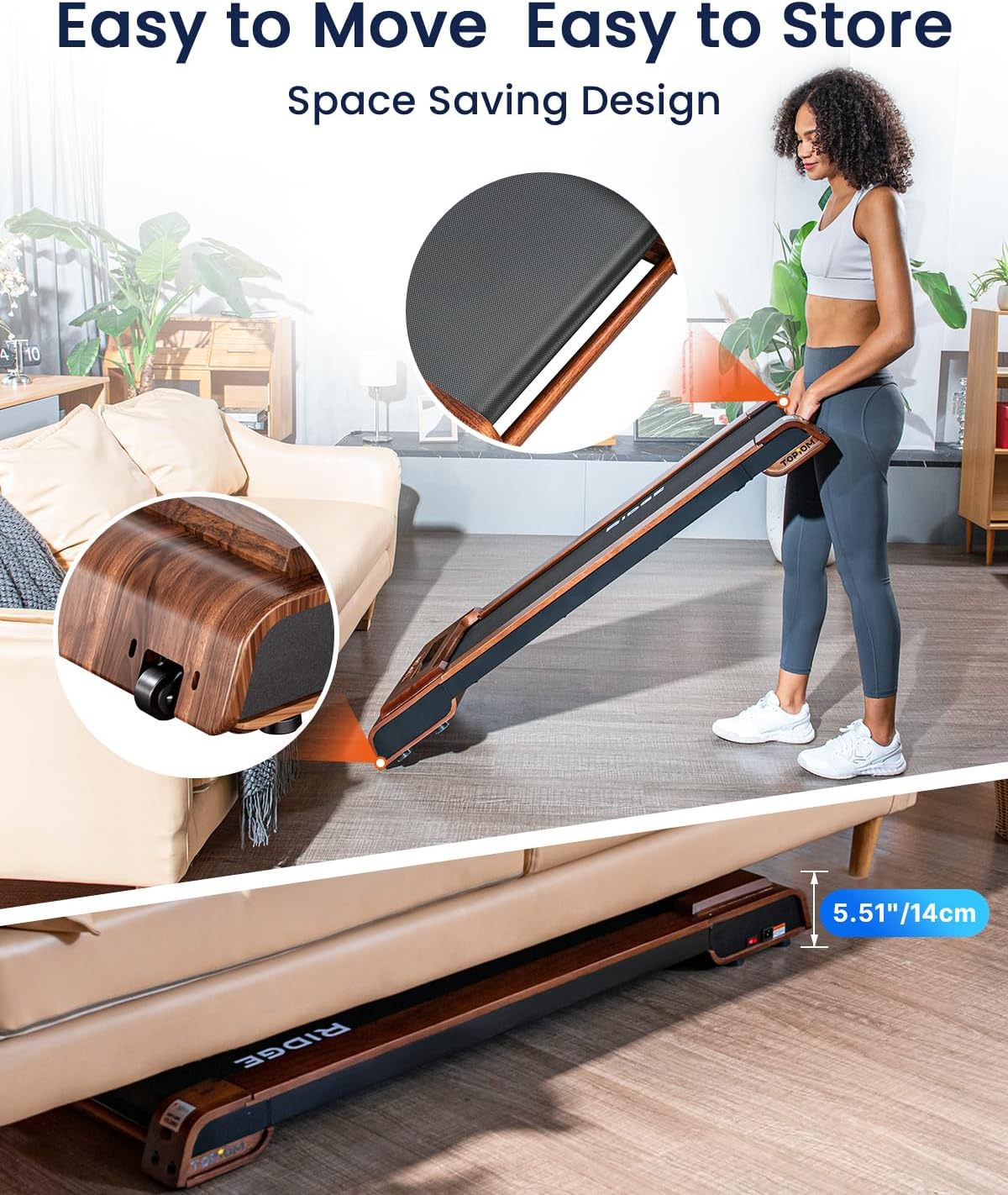 Under Desk Treadmill, Wood Walking Pad with Remote Control 310 lb Capacity, 2 in 1 Walking Treadmill Under Desk for Home Office Use Installation-Free with LED Display