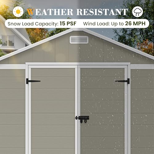 UDPATIO Outdoor Storage Shed 6 x 6 FT, Resin Garden Sheds with Floor Plastic Patio Outdoor Storage Shed with Lockable Door for Tool, Bike, Garbage Gray White
