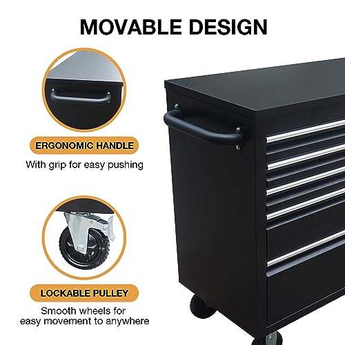 SINDA 72 Inch 15-Drawers Rolling Tool Chest with Drawers Tool Box with Wheels Mobile Tool Storage Cabinet with Wooden Top, Lockable, Storage Drawers, Satinless Steel