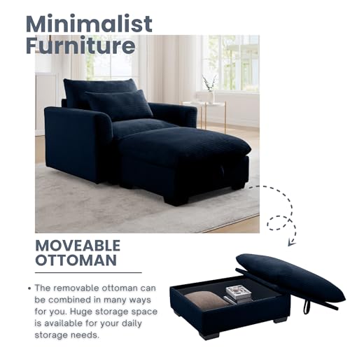 Accent Chair Oversized Arm Chair Corduroy Fabric Single Sofa Chair with Storage Ottoman Comfy Reading Chair Extra Large Extra Deep Extra Wide Living Room Chairs for Bedroom Office Apartment